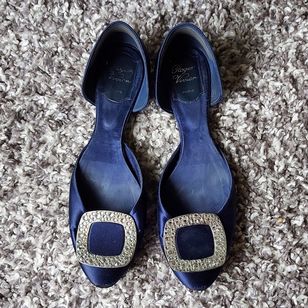 Authentic Roger Vivier Blue Crystal Embellished Flats 38.5